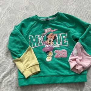 Disney Minnie Mouse Green Sweatshirt with Pink and Yellow Accents Size 5